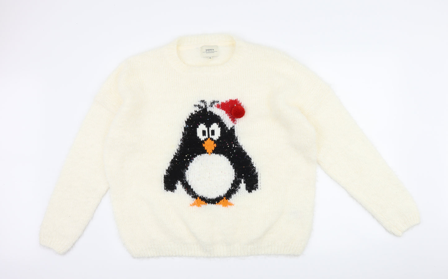 Papaya Womens White   Pullover Jumper Size XL  - Christmas Penguin