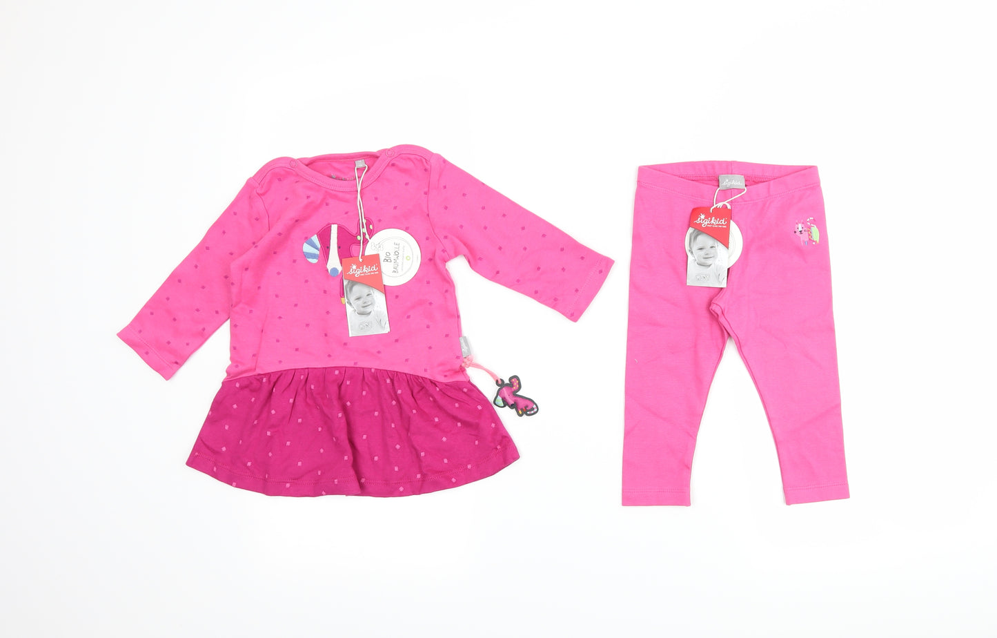 Sigikid Girls Pink Polka Dot  Trousers Set Outfit/Set Size 9-12 Months  - top and leggings set