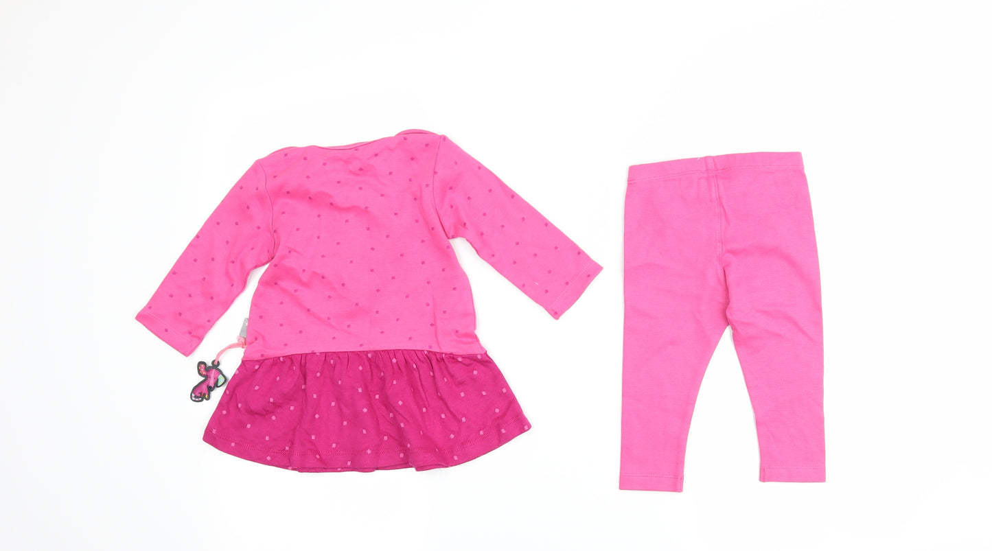 Sigikid Girls Pink Polka Dot  Trousers Set Outfit/Set Size 9-12 Months  - top and leggings set