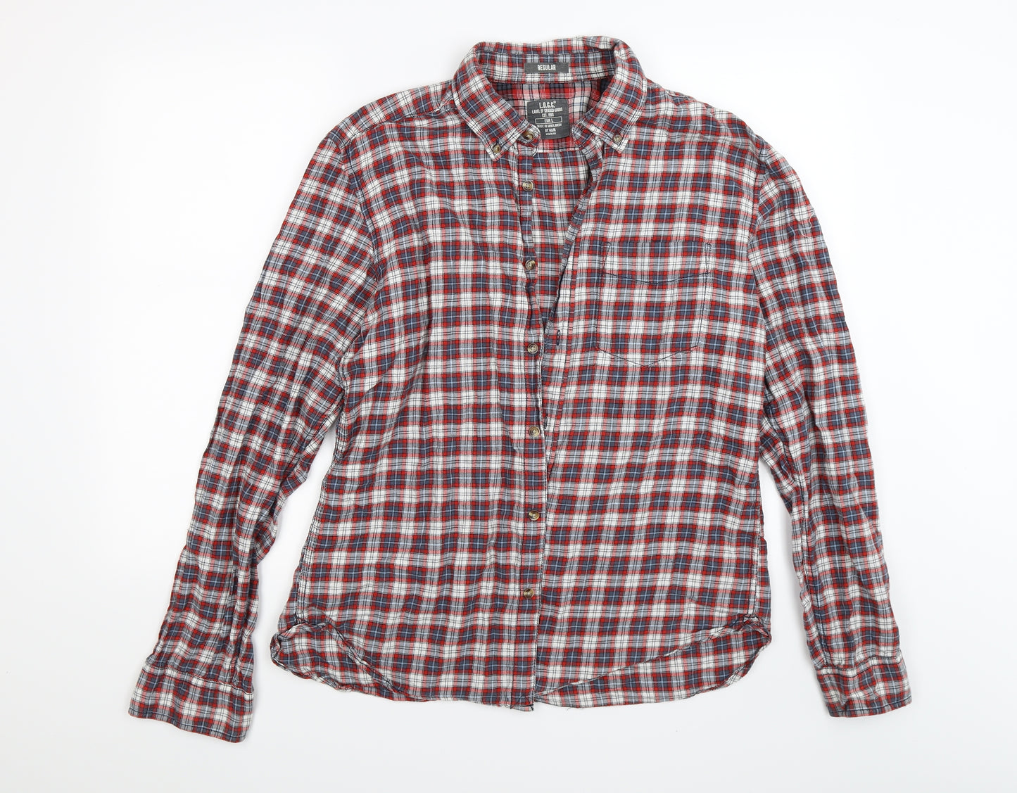 H&M Mens Red Check   Button-Up Size L