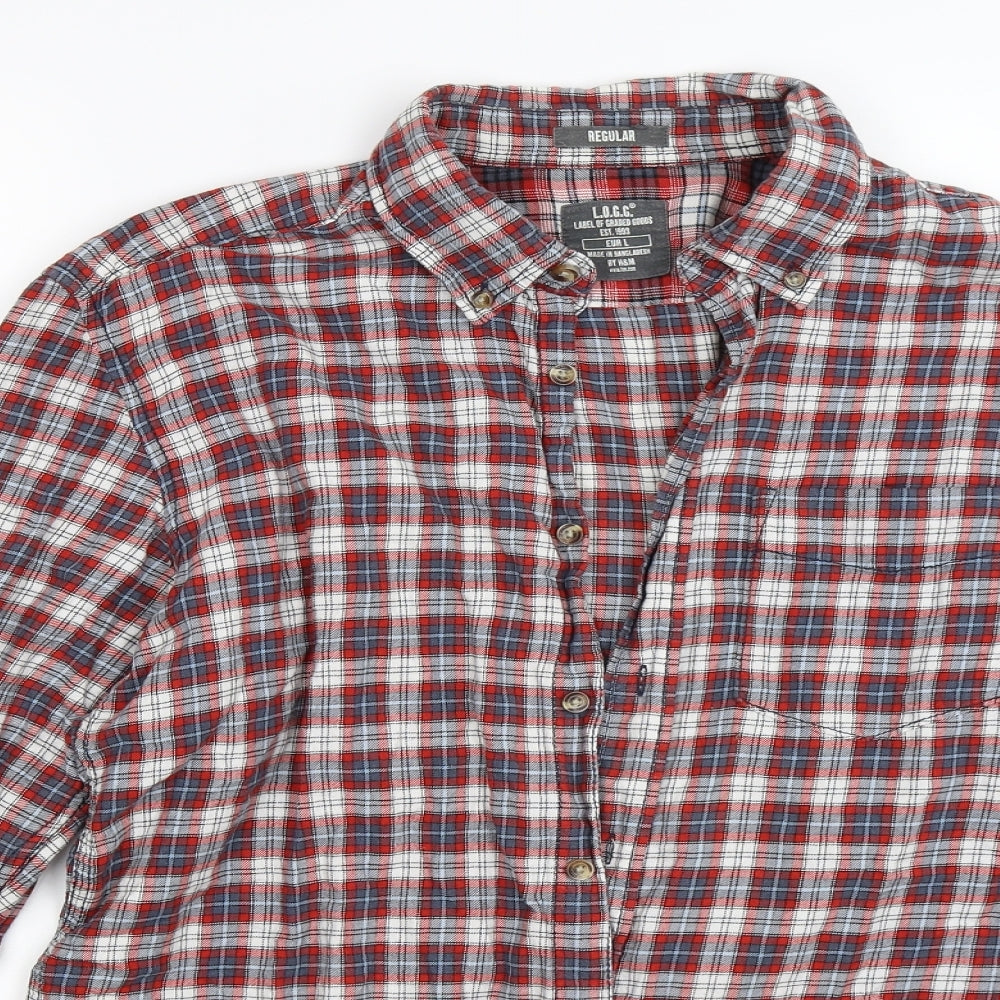 H&M Mens Red Check   Button-Up Size L