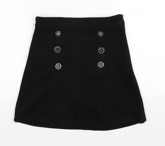 Front view of a collection women’s black velour pleated skirt, size S