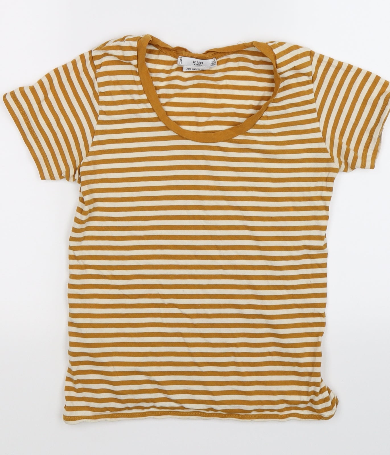 Mango Womens Brown Striped  Basic T-Shirt Size XS  - organic cotton
