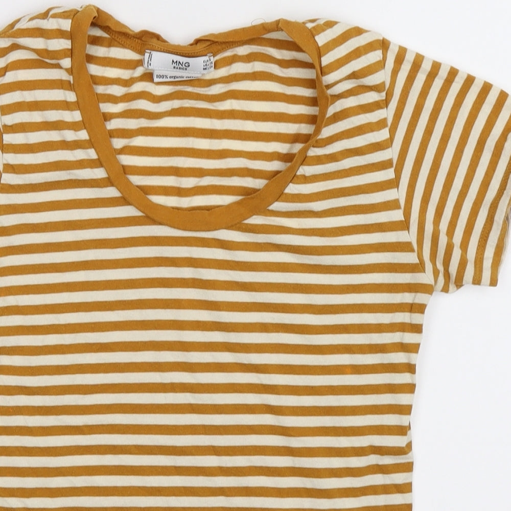Mango Womens Brown Striped  Basic T-Shirt Size XS  - organic cotton