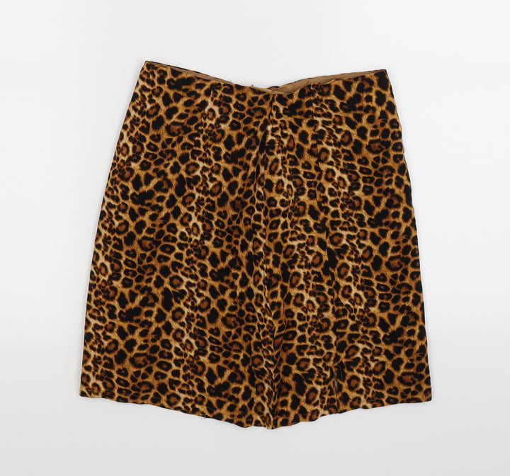 daisy strees Womens Brown Animal Print Pleated Skirt Size 6