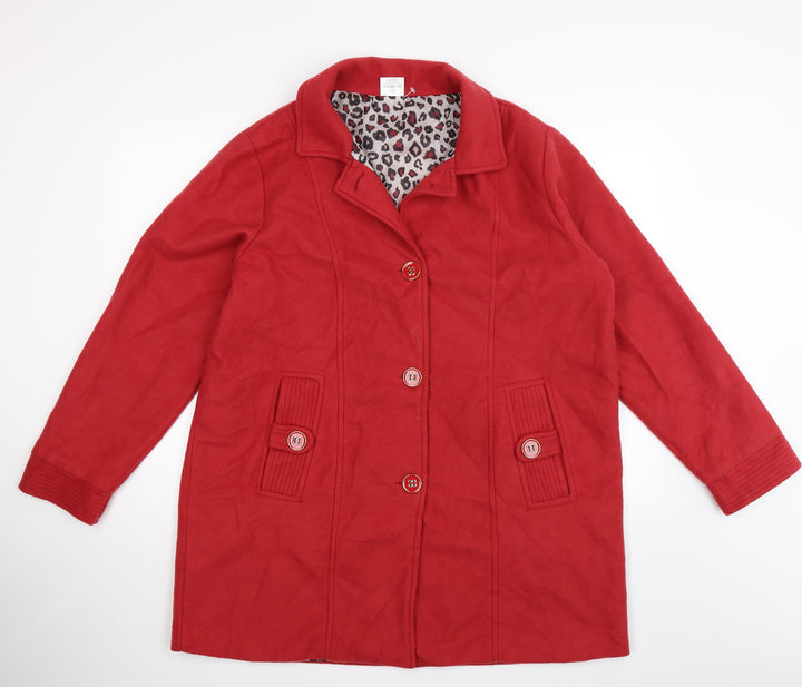 Anne De Lancay Womens Red  Fleece Trench Coat Coat Size L