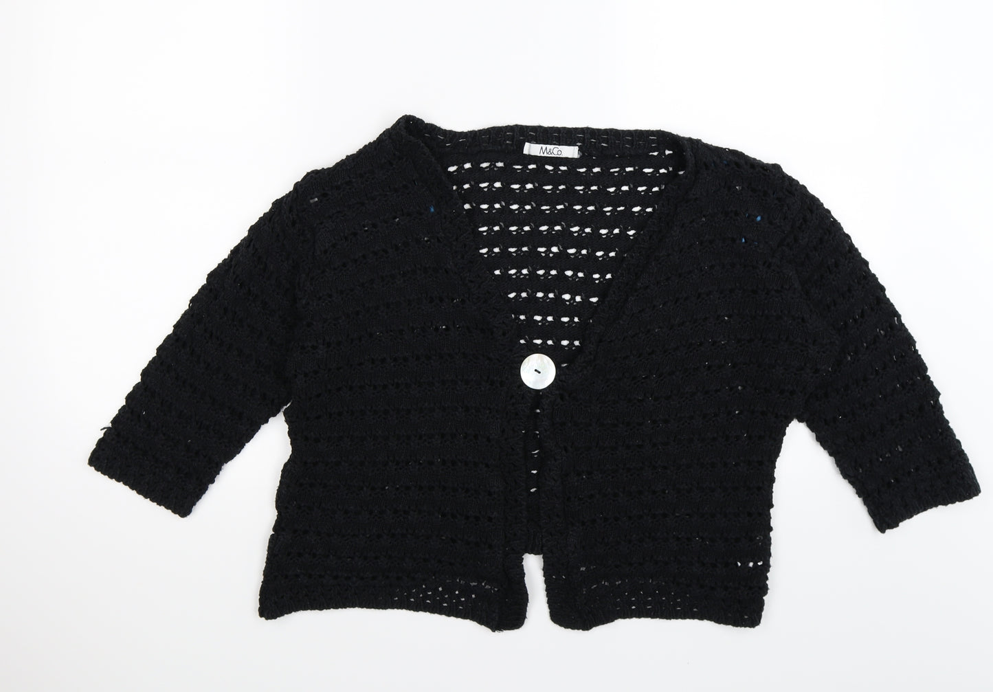M&Co Womens Black  Crochet Cardigan Jumper Size 2XL