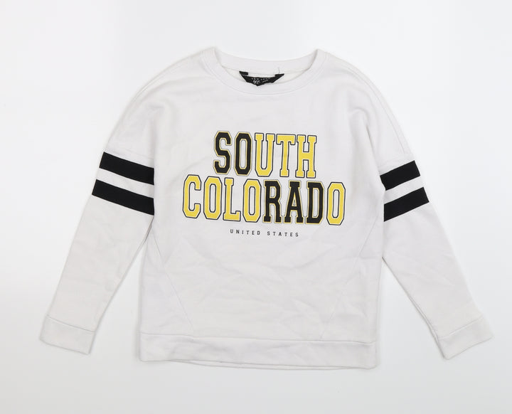 New Look Girls White Striped Jersey Pullover Sweatshirt Size 10-11 Years - SOUTH COLORADO