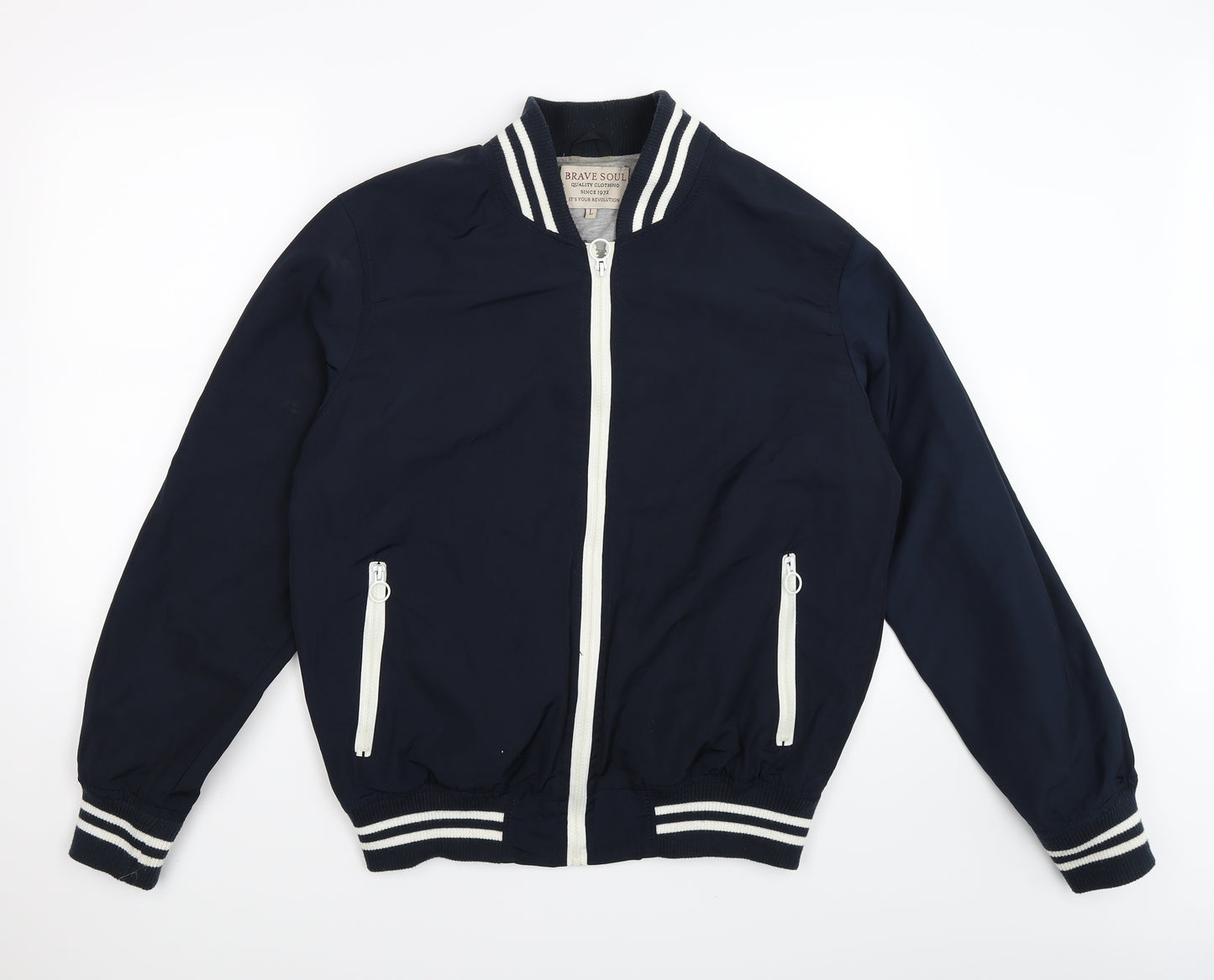 Brave Soul Mens Blue Striped  Varsity Jacket Jacket Size L