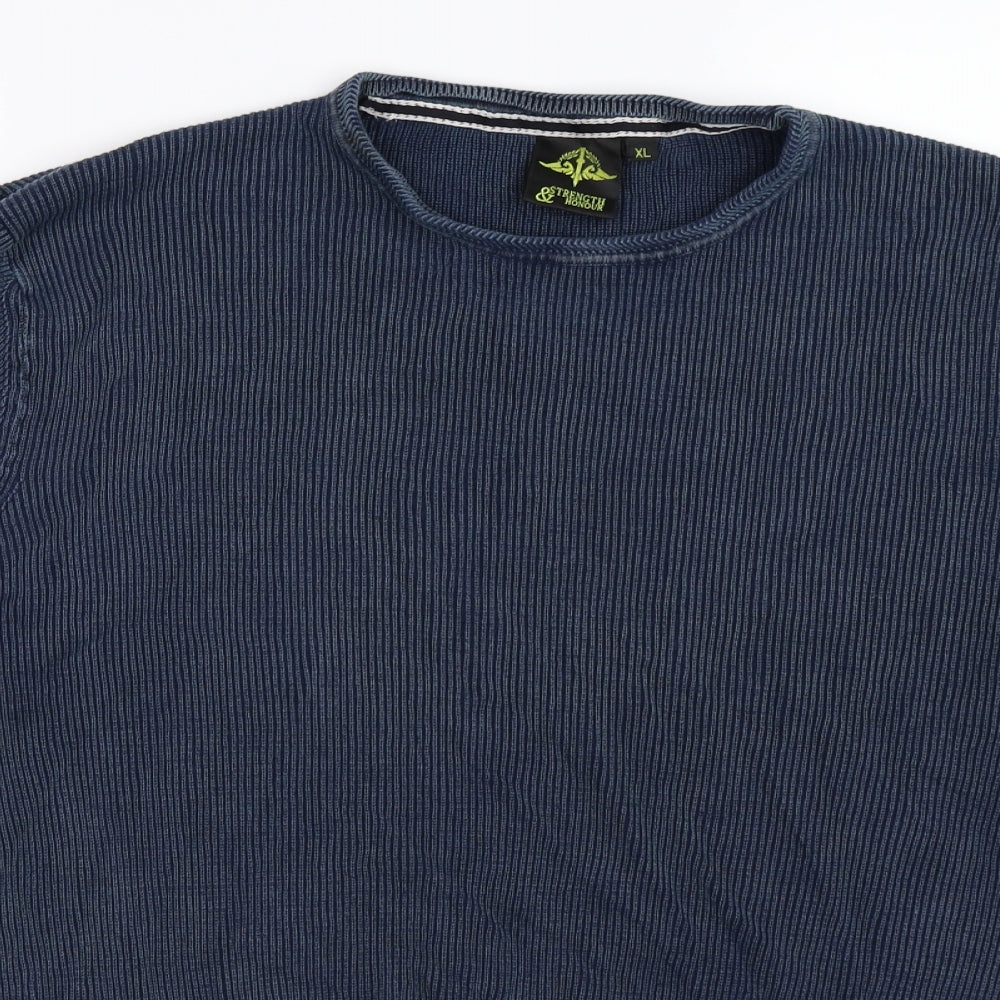 Strength & Honour Mens Blue Striped Knit Pullover Jumper Size XL