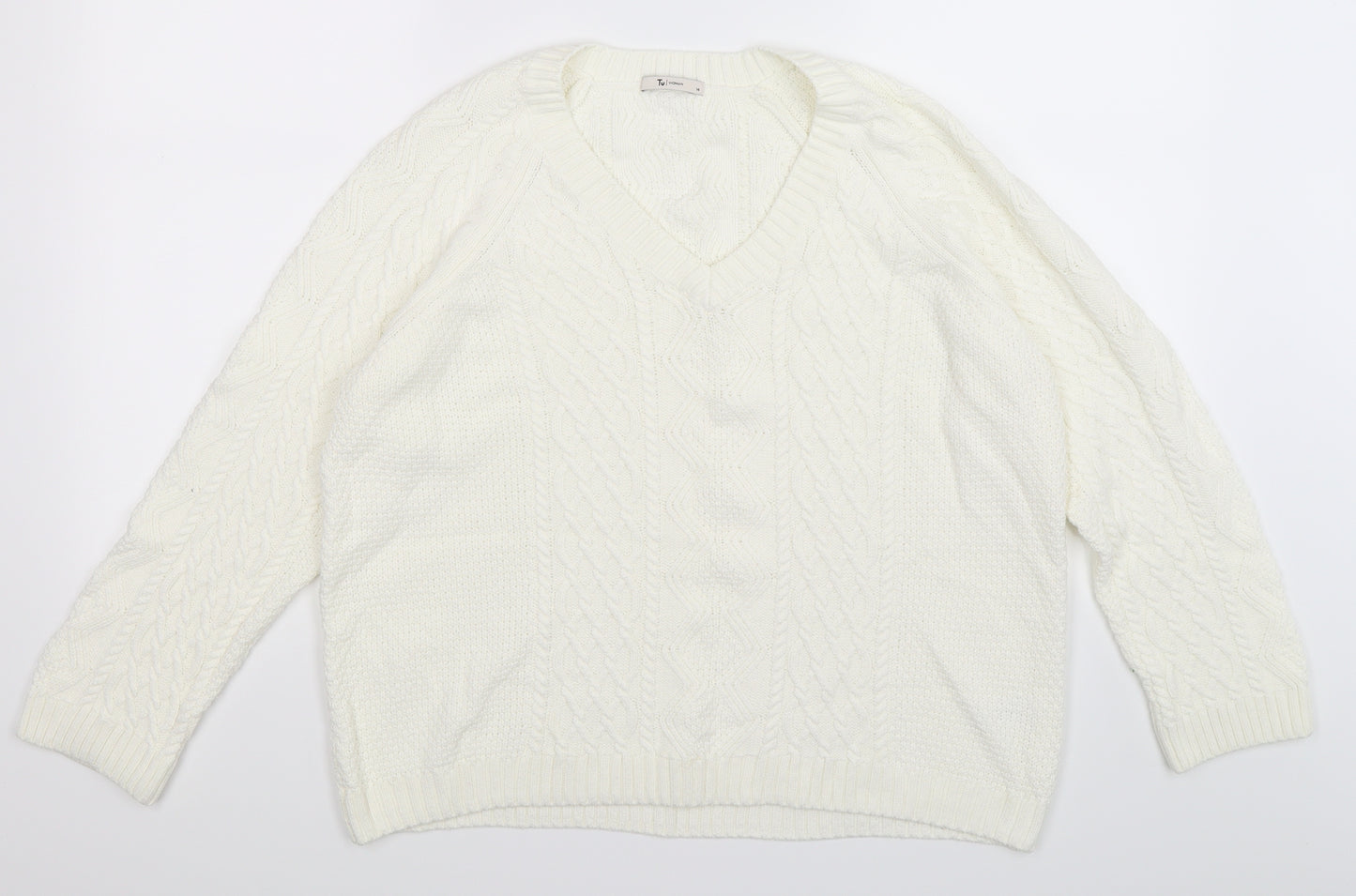 TU Womens White  Knit Pullover Jumper Size 14