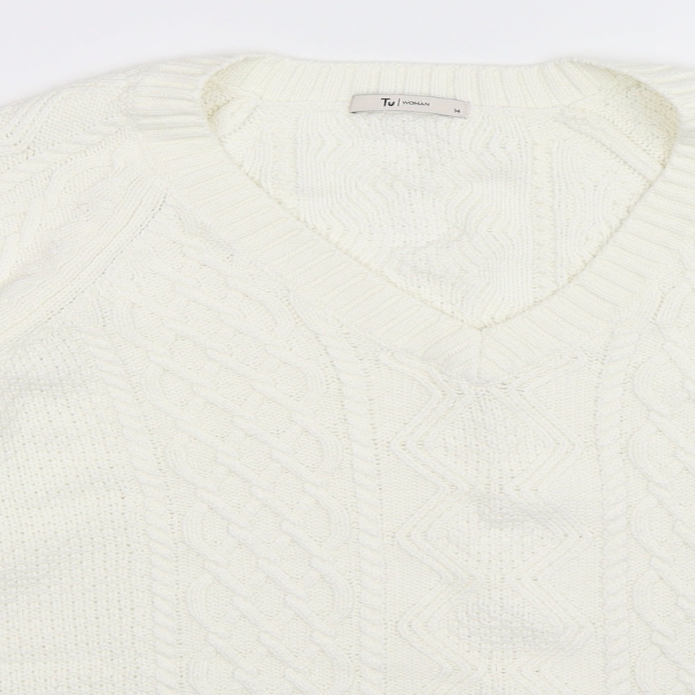 TU Womens White  Knit Pullover Jumper Size 14
