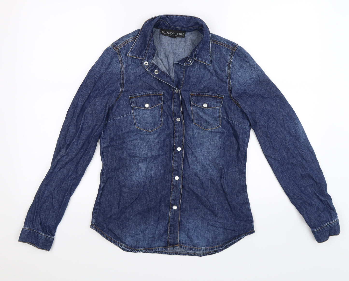Topshop Womens Blue  Denim Basic Button-Up Size 10