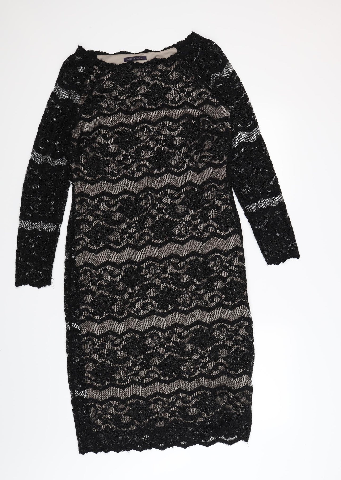 Marks and Spencer Womens Black Floral Lace Bodycon  Size 14