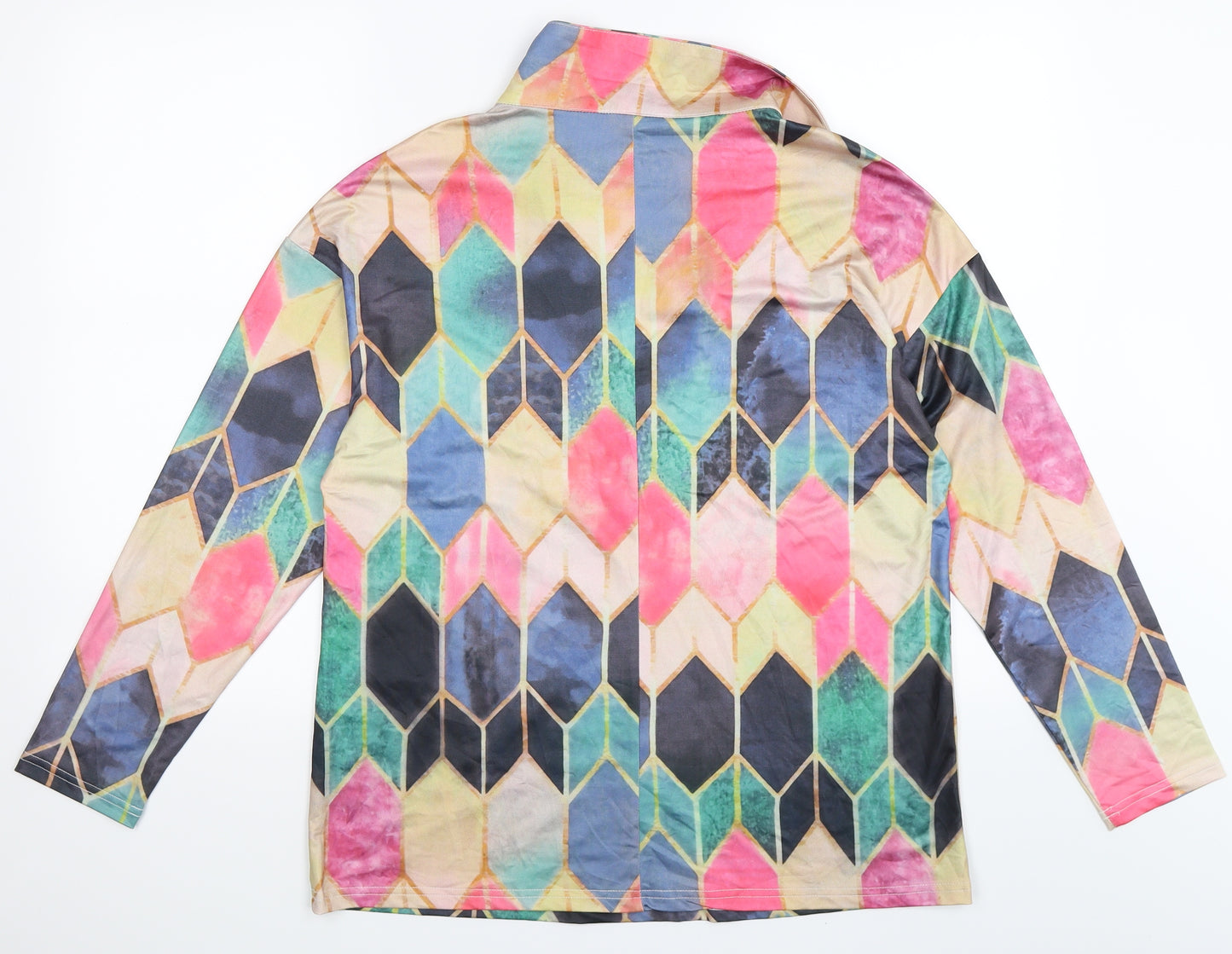 Preworn Womens Multicoloured Geometric Satin Basic Blouse Size M