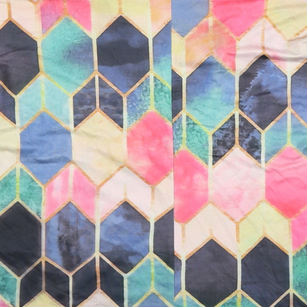 Preworn Womens Multicoloured Geometric Satin Basic Blouse Size M