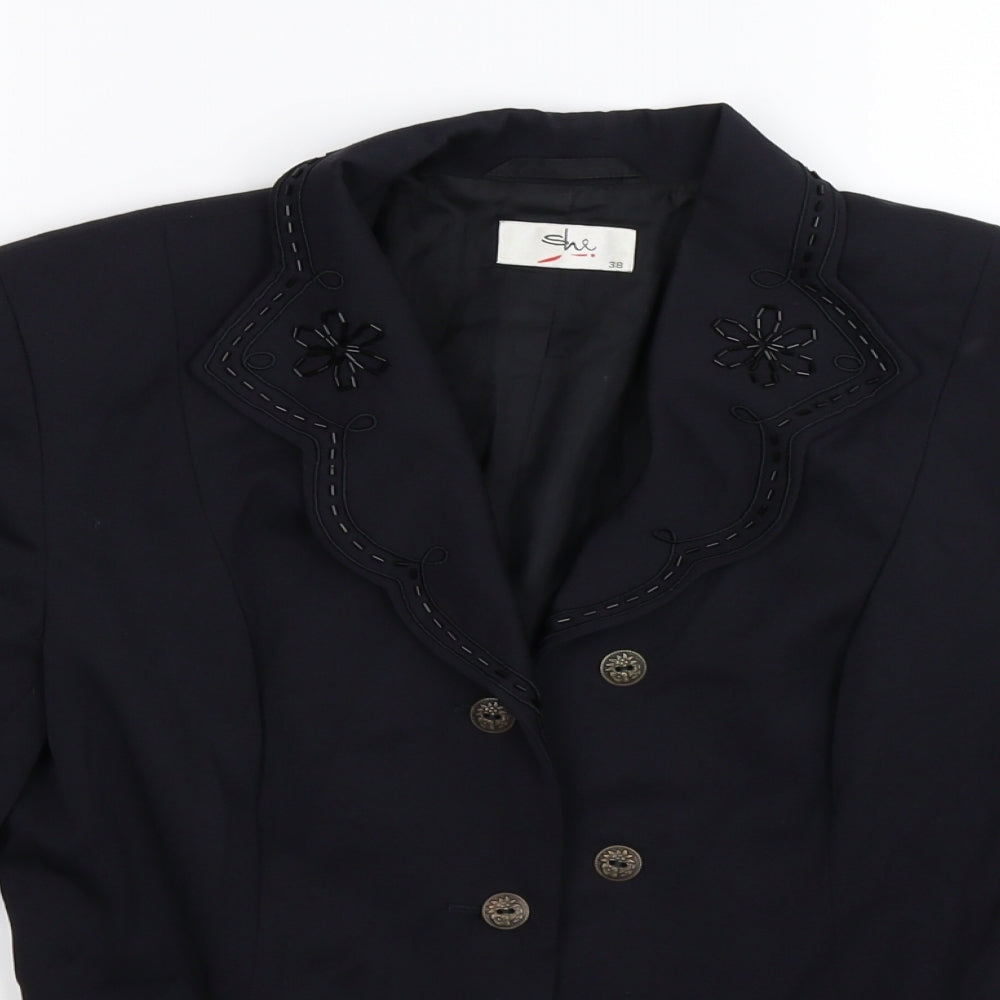 SHE Womens Black Flecked  Jacket Blazer Size 10