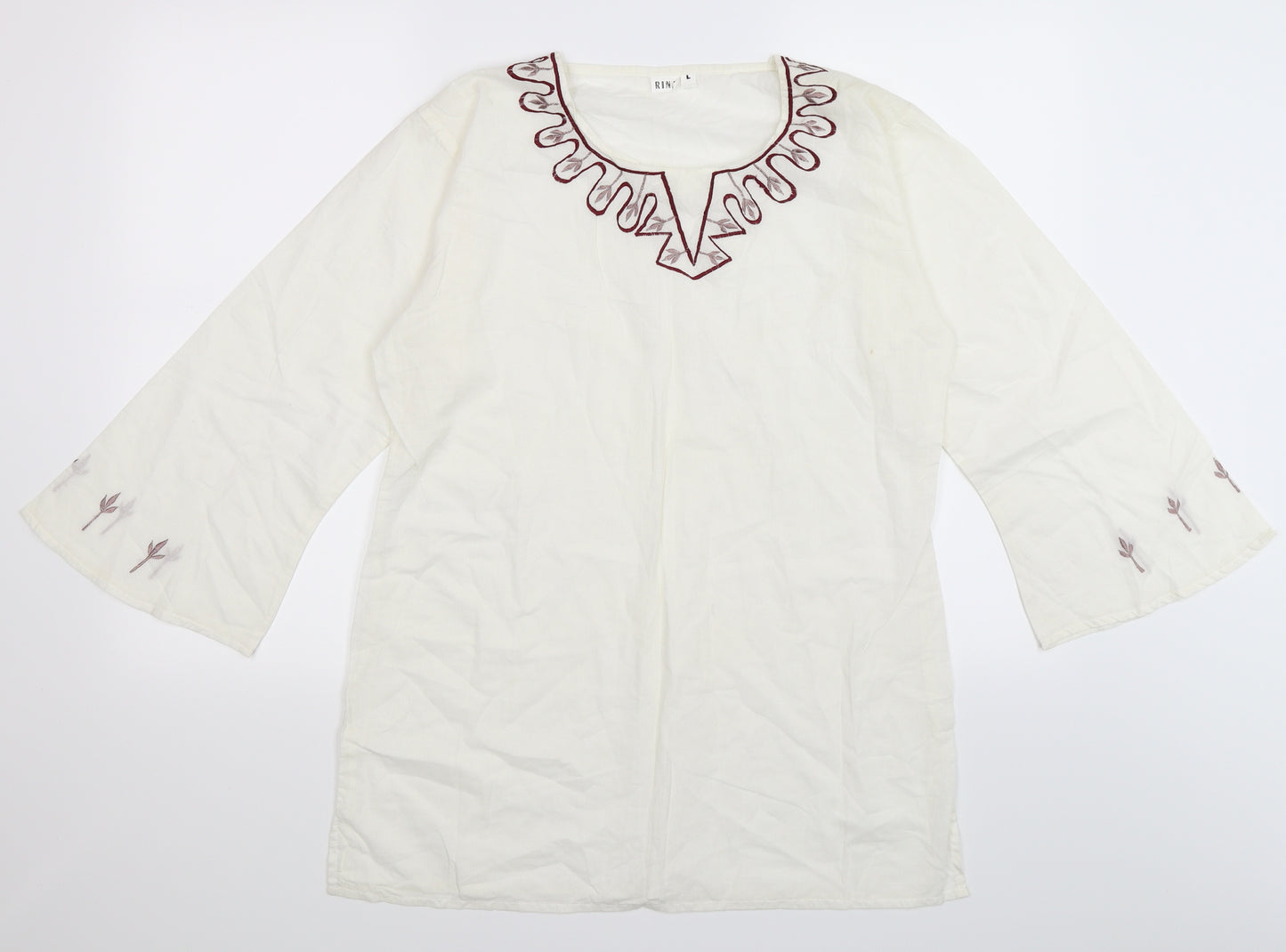 RINA Womens White Floral  Tunic T-Shirt Size L