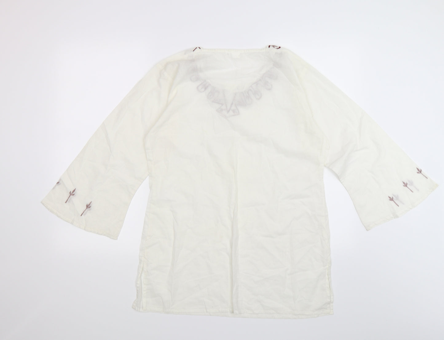 RINA Womens White Floral  Tunic T-Shirt Size L
