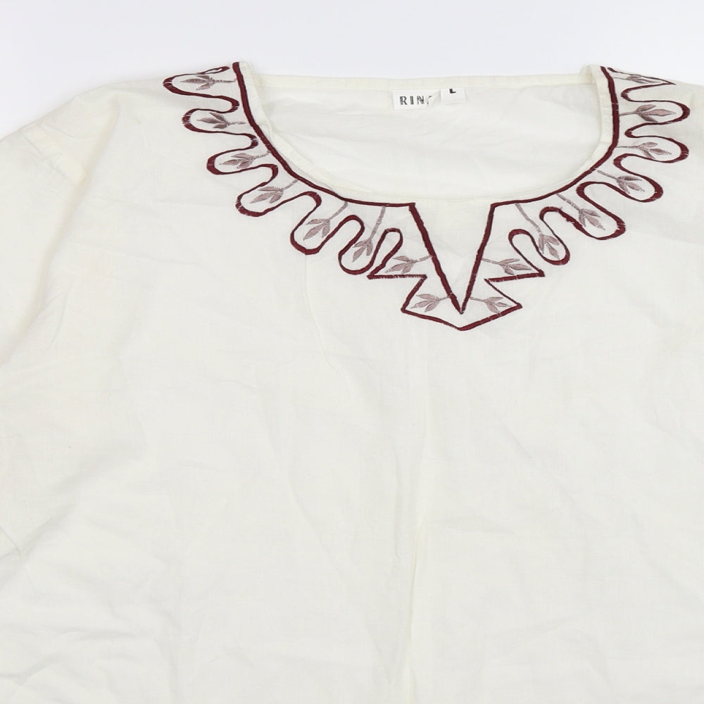 RINA Womens White Floral  Tunic T-Shirt Size L