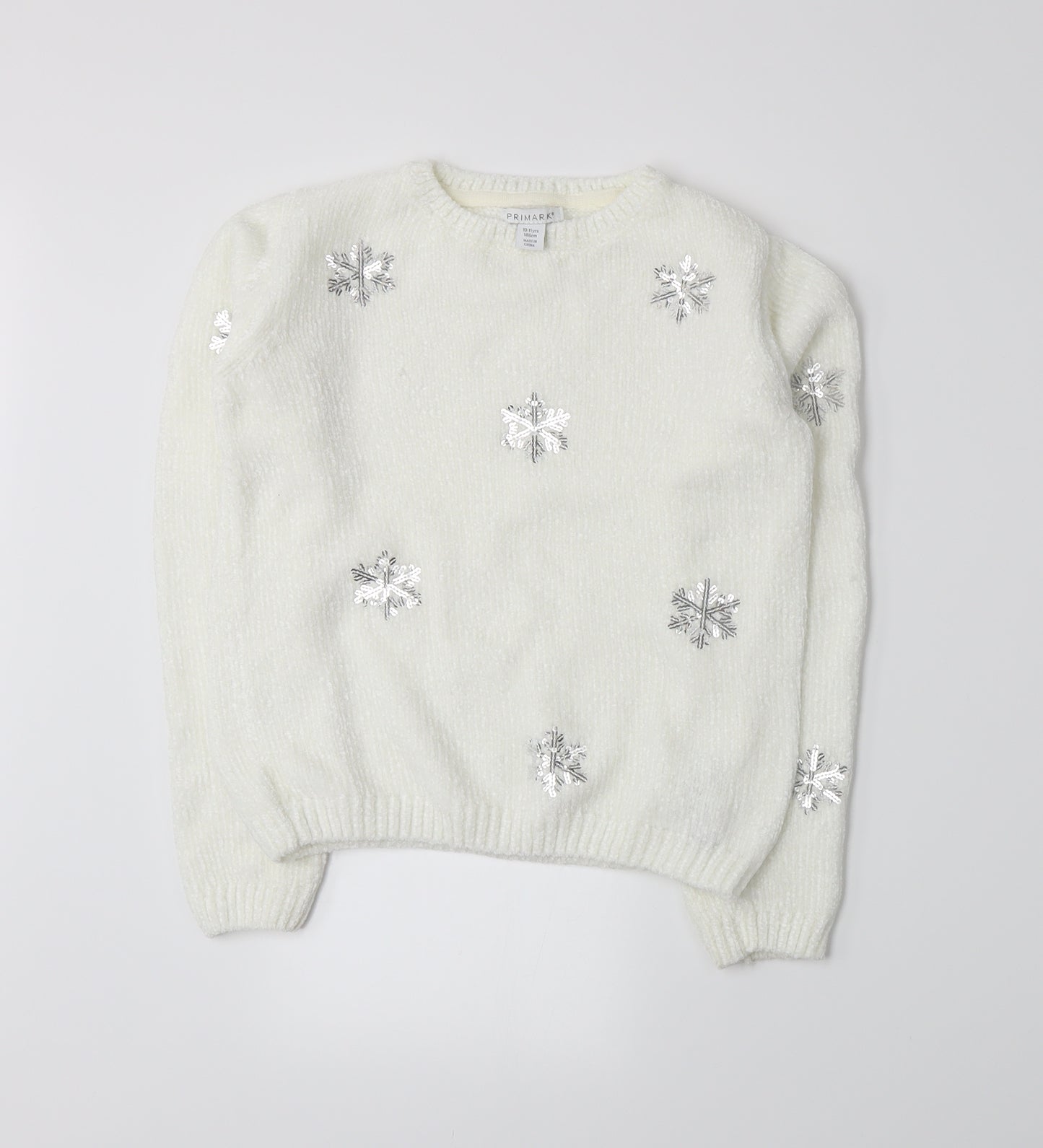 Primark Girls White  Knit Pullover Jumper Size 10-11 Years