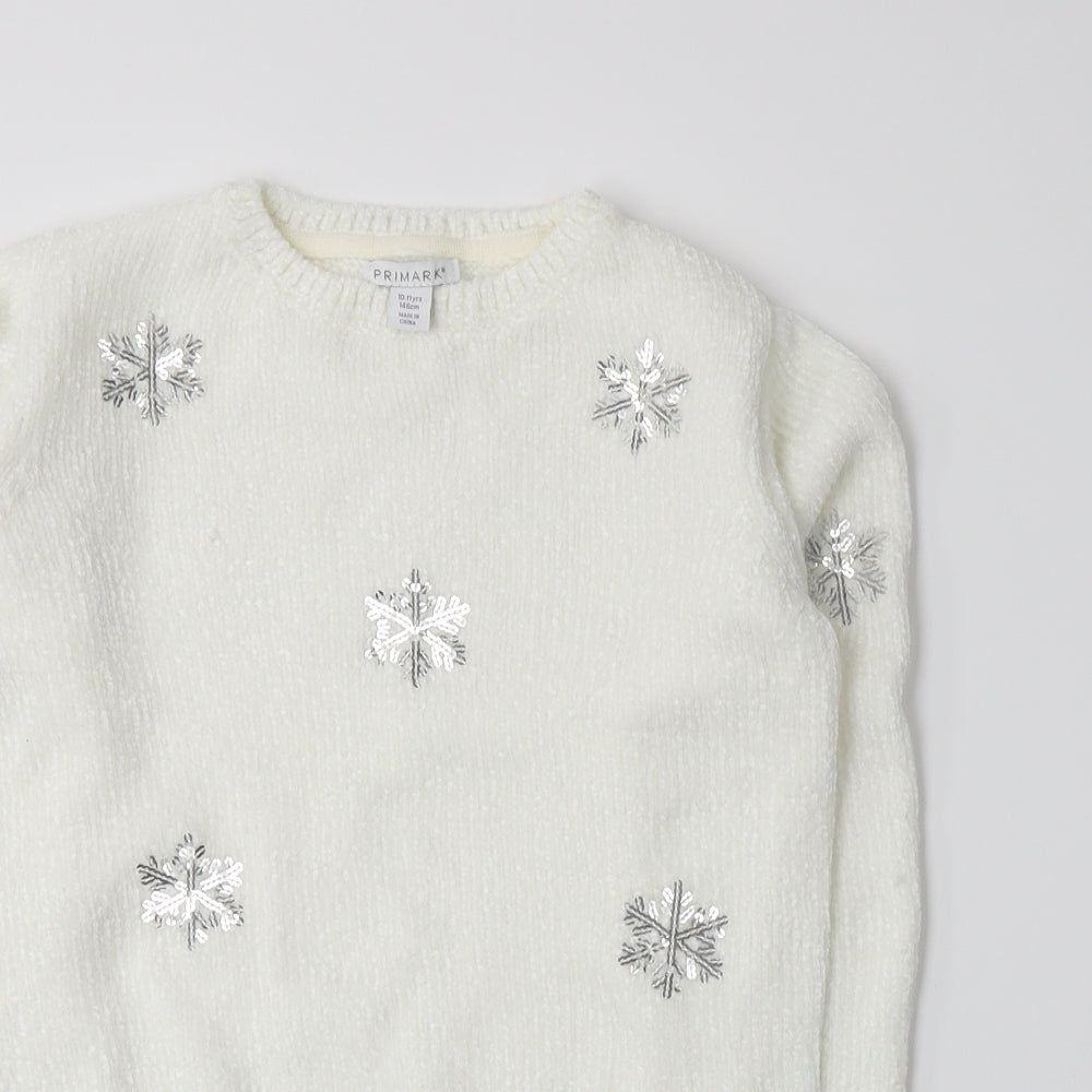 Primark Girls White  Knit Pullover Jumper Size 10-11 Years