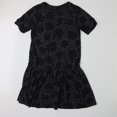 Topshop Womens Grey Floral Jersey A-Line  Size 6