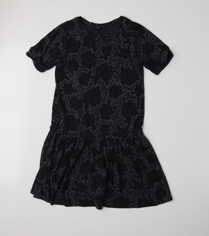 Topshop Womens Grey Floral Jersey A-Line Size 6
