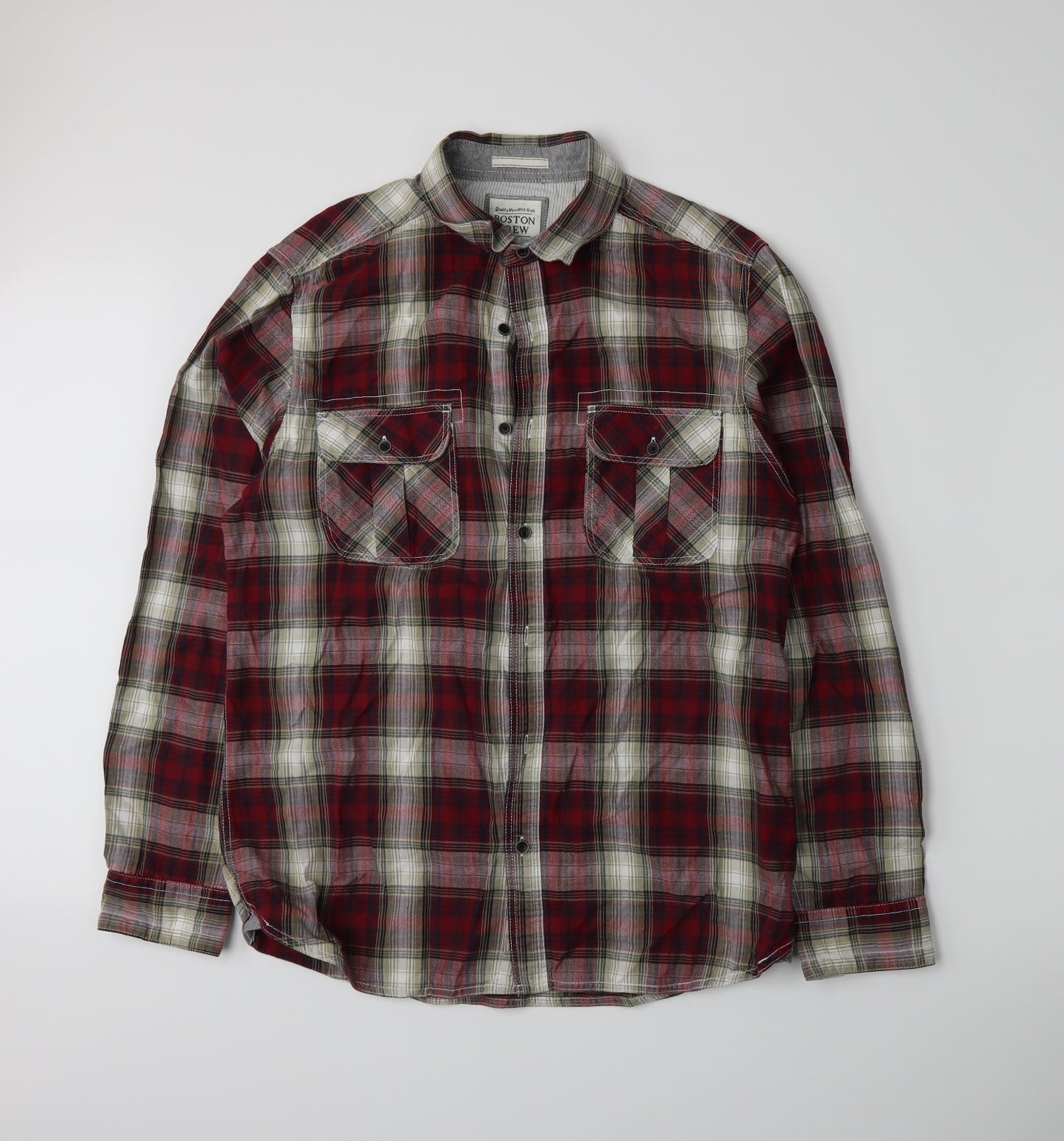 Boston Crew Mens Red Plaid   Button-Up Size M