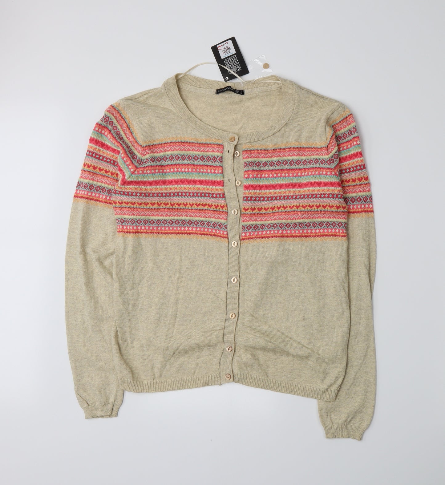 Atmosphere Womens Beige Fair Isle Knit Cardigan Jumper Size 16