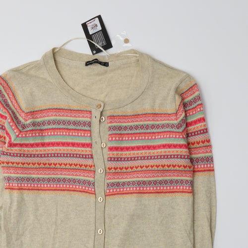 Atmosphere Womens Beige Fair Isle Knit Cardigan Jumper Size 16