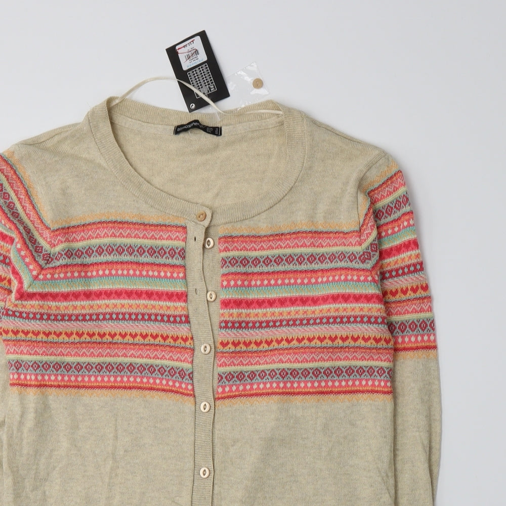 Atmosphere Womens Beige Fair Isle Knit Cardigan Jumper Size 16