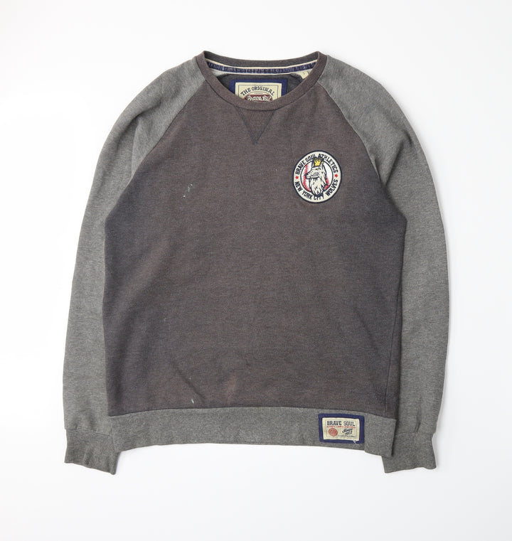 Brave Soul Mens Grey  Jersey Pullover Sweatshirt Size S