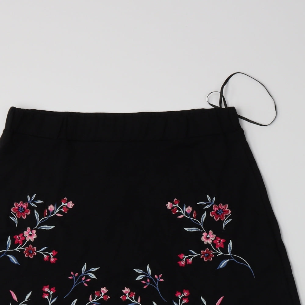 TU Womens Black Floral  A-Line Skirt Size 12