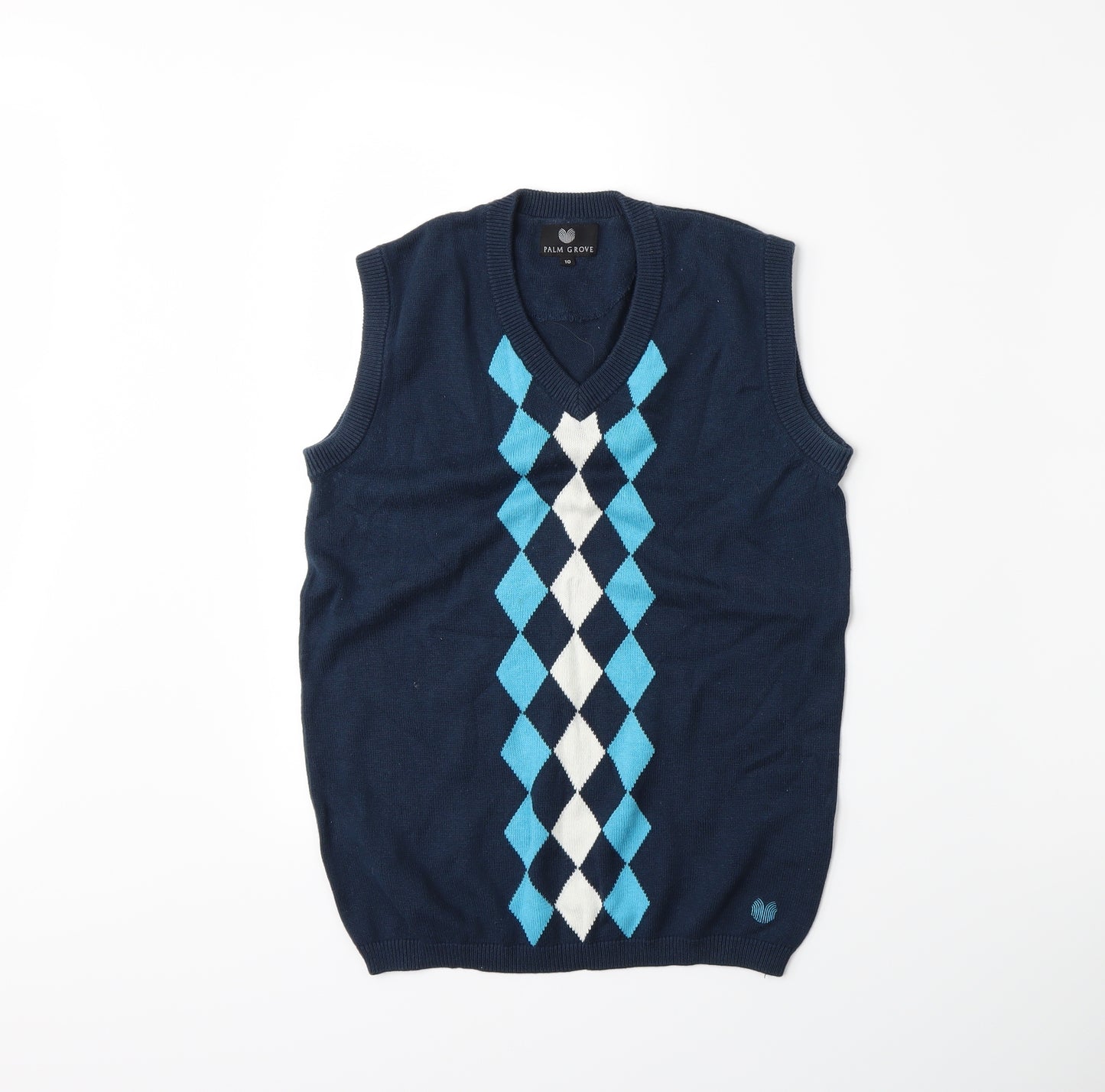 Palm Grove Womens Blue Argyle/Diamond  Vest Jumper Size 10