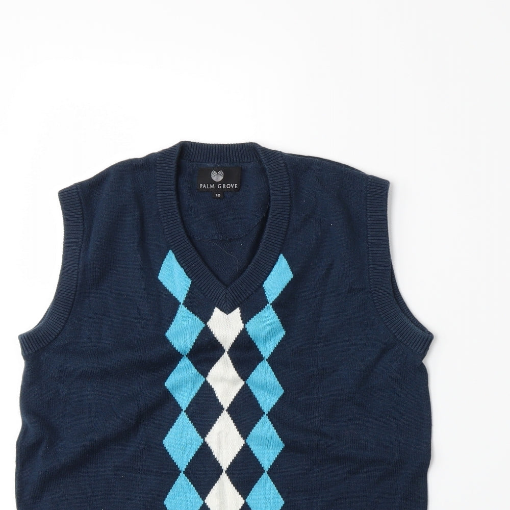Palm Grove Womens Blue Argyle/Diamond  Vest Jumper Size 10