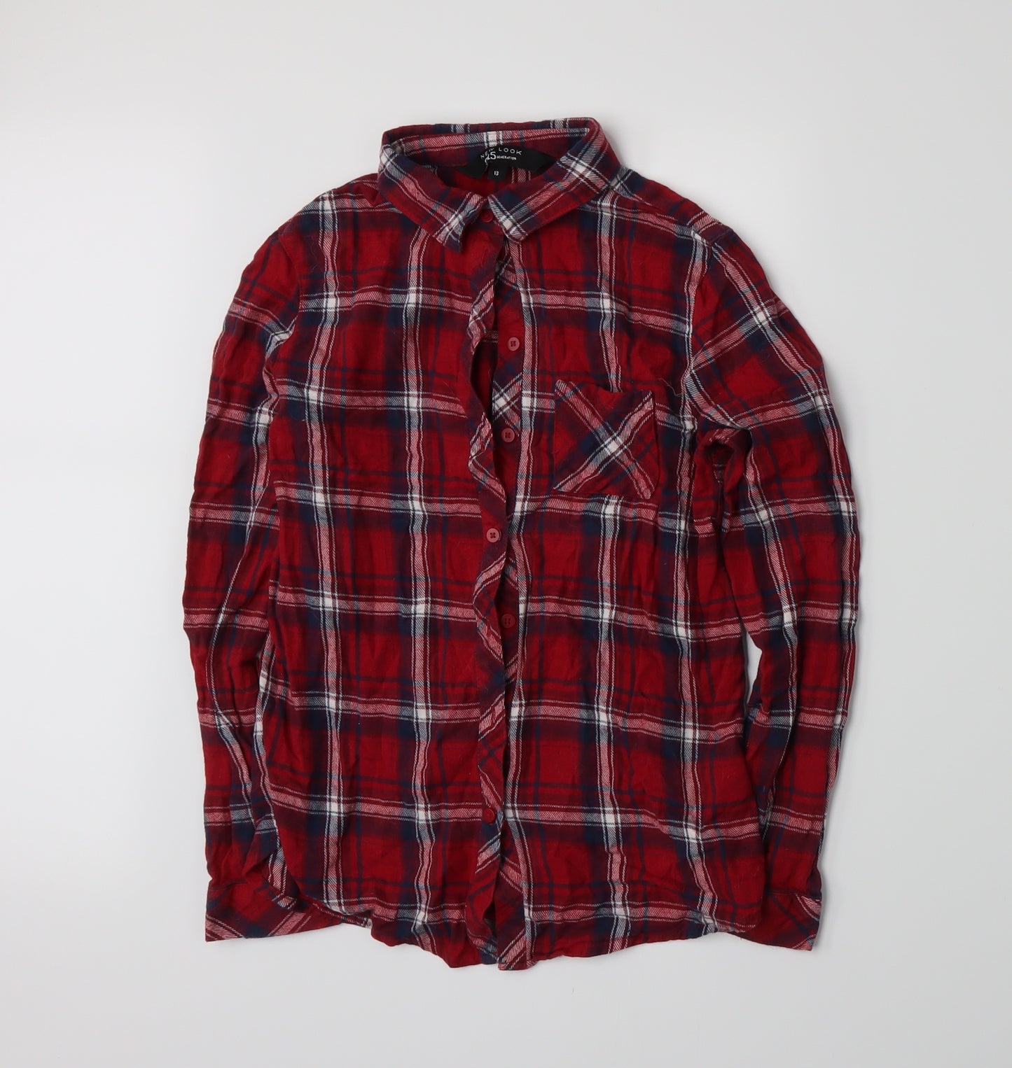 New Look Girls Red Plaid  Basic Button-Up Size 13 Years
