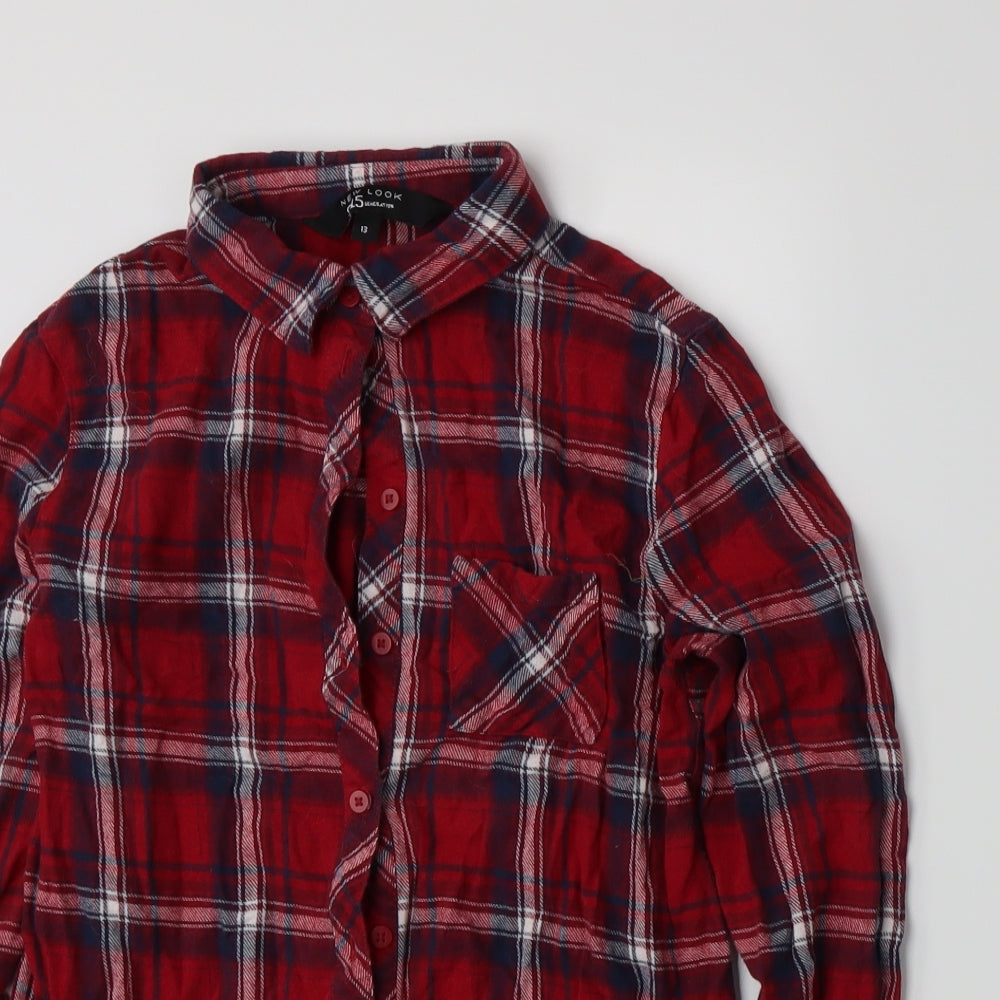 New Look Girls Red Plaid  Basic Button-Up Size 13 Years