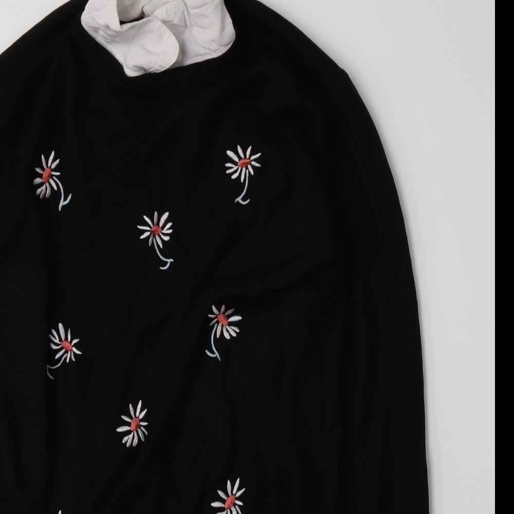 George Womens Black Floral  Basic Blouse Size 14