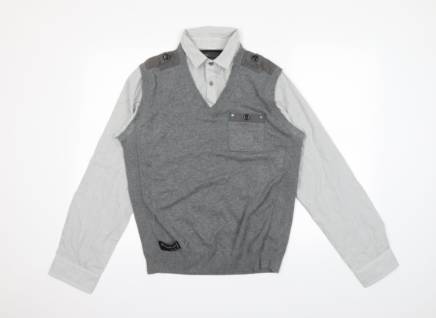 NEXT Mens Grey Striped  Pullover Jumper Size M