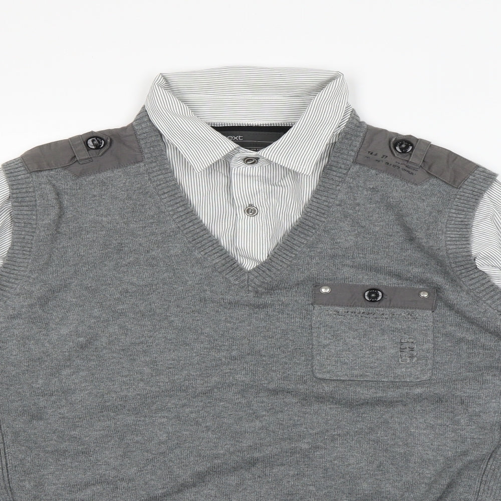 NEXT Mens Grey Striped  Pullover Jumper Size M