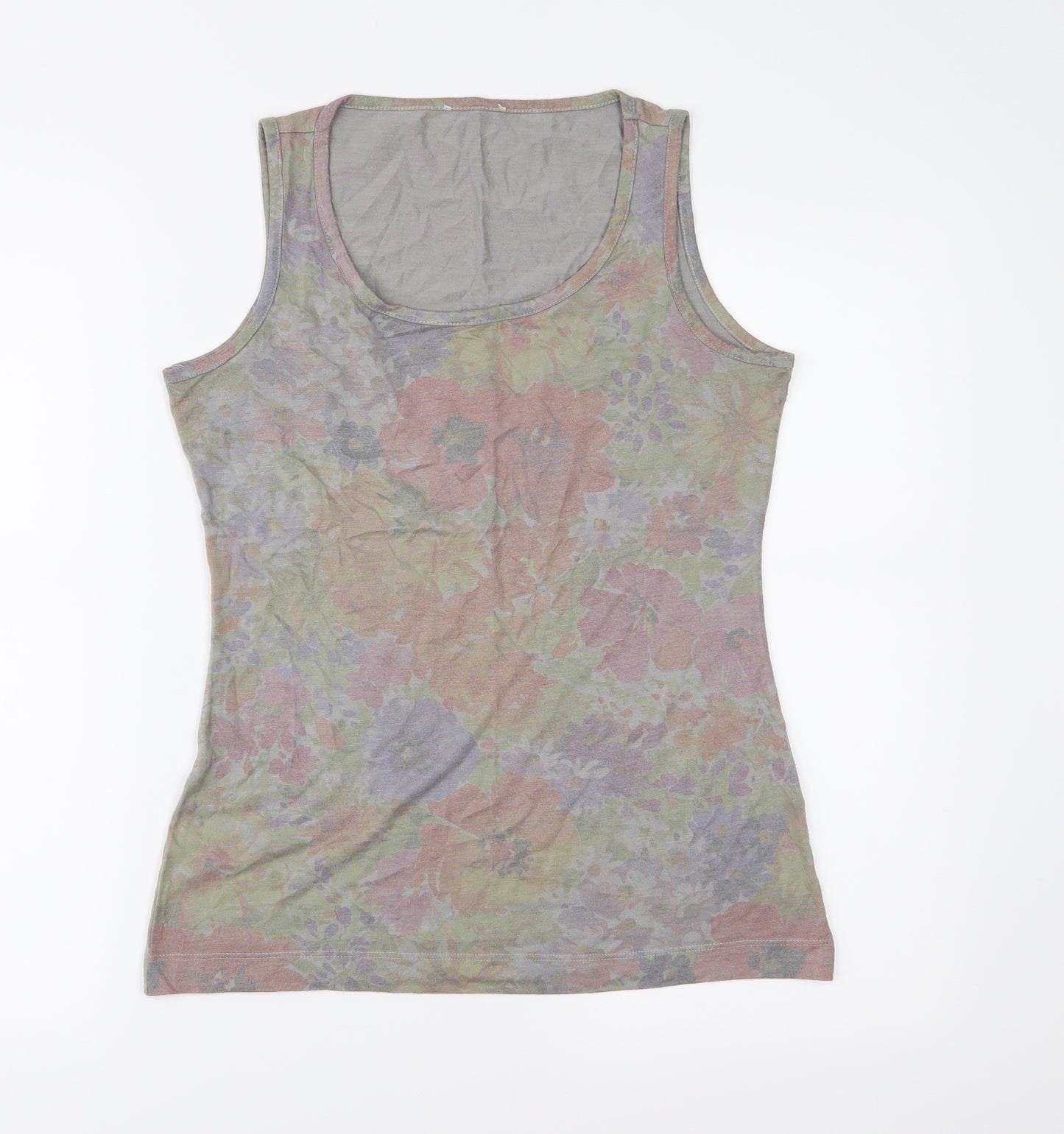 Preworn Womens Grey Floral Jersey Basic T-Shirt Size S