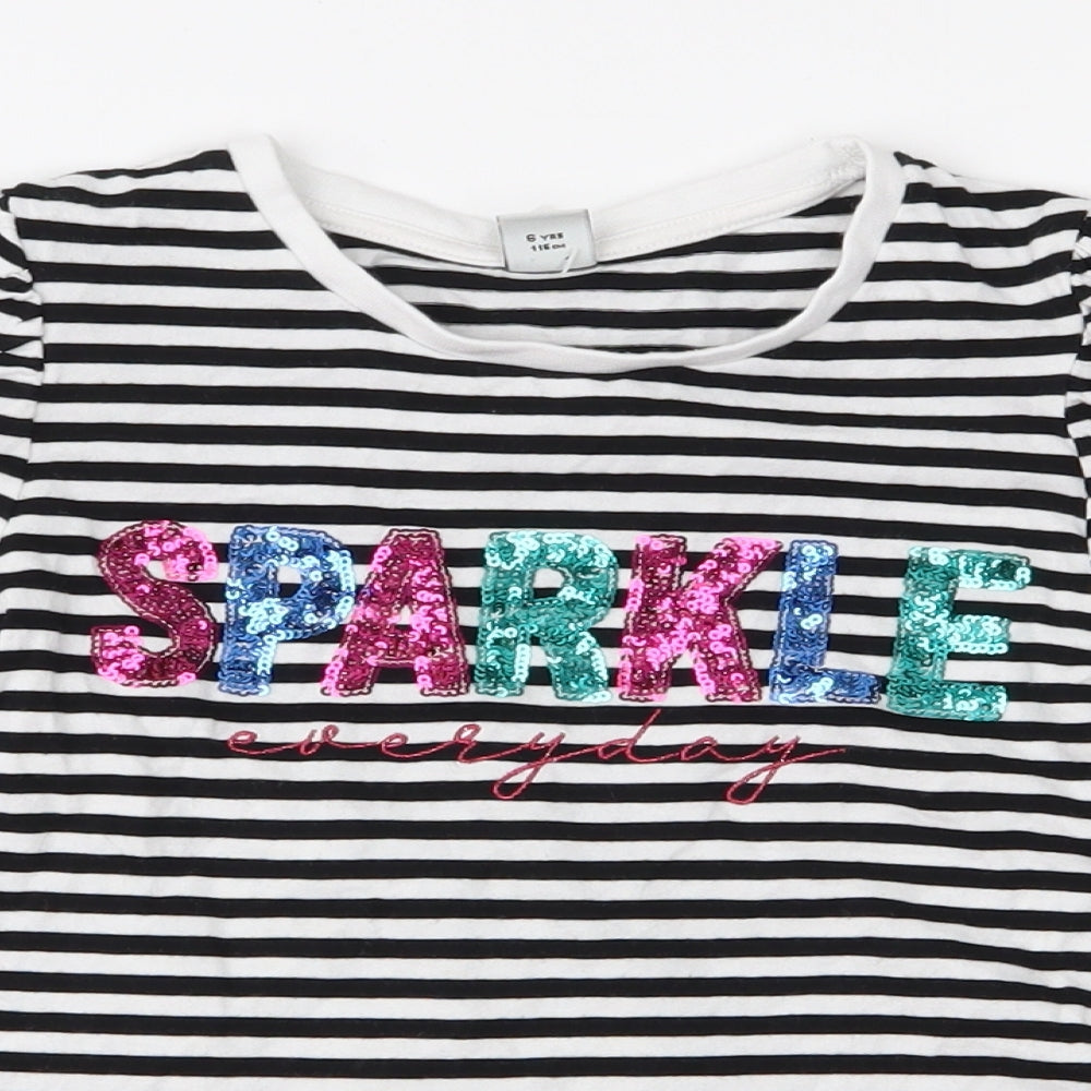 TU Girls Black Spotted Jersey Basic T-Shirt Size 6 Years