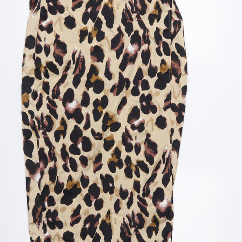 Never Fully Dressed Womens Brown Animal Print Satin Wrap Skirt Size M