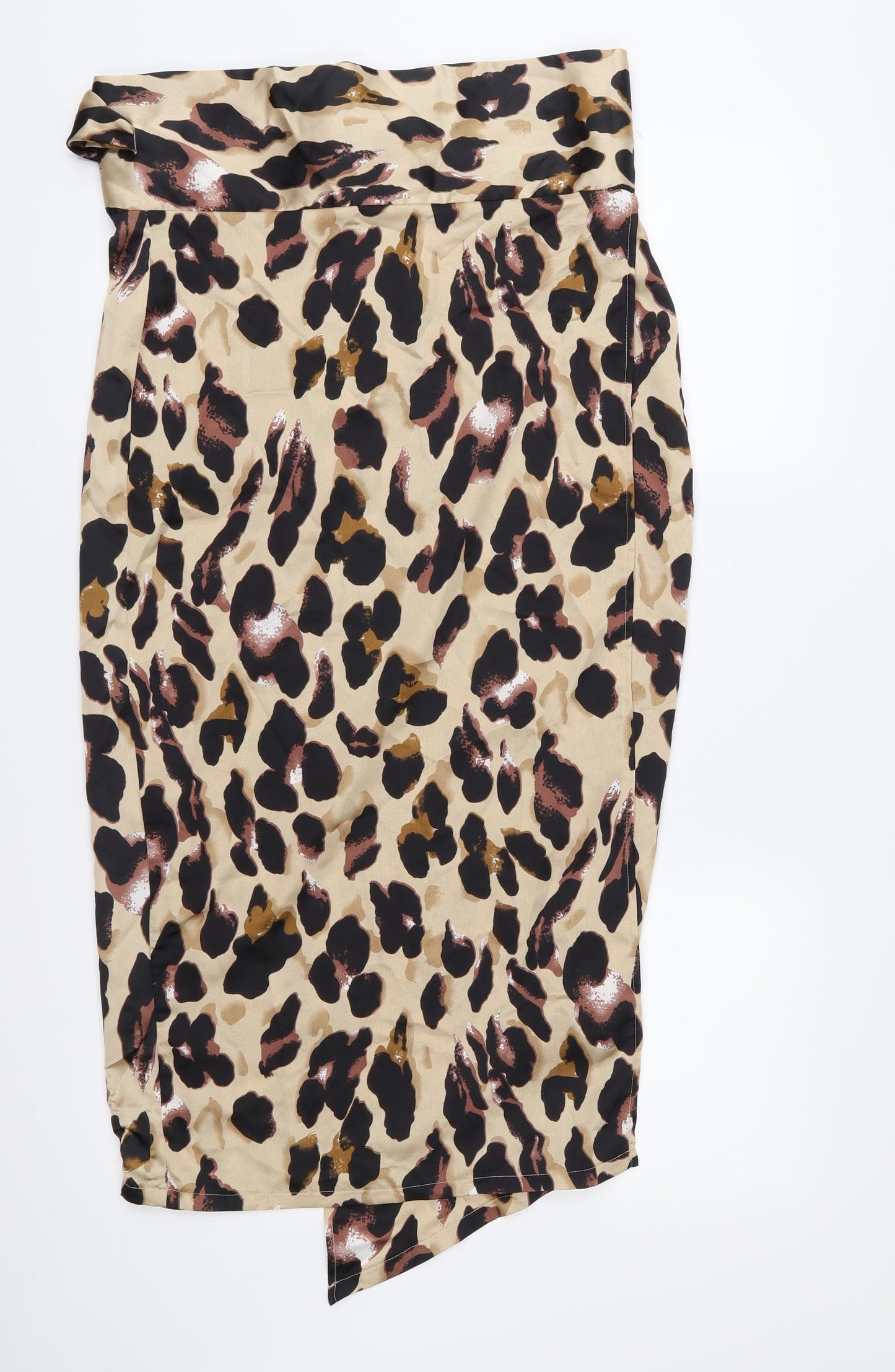 Never Fully Dressed Womens Brown Animal Print Satin Wrap Skirt Size M