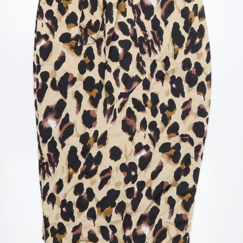Never Fully Dressed Womens Brown Animal Print Satin Wrap Skirt Size M