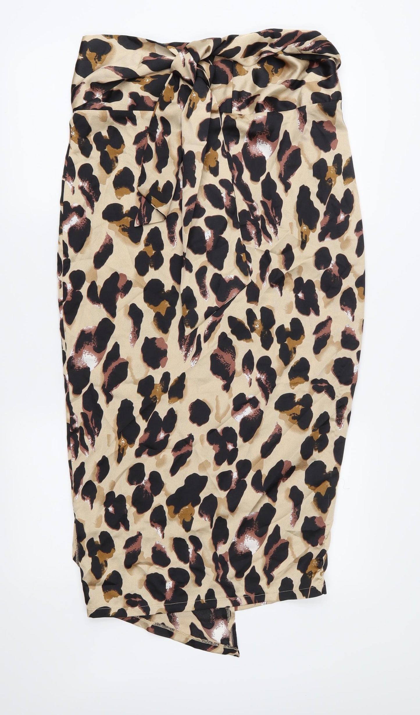 Never Fully Dressed Womens Brown Animal Print Satin Wrap Skirt Size M