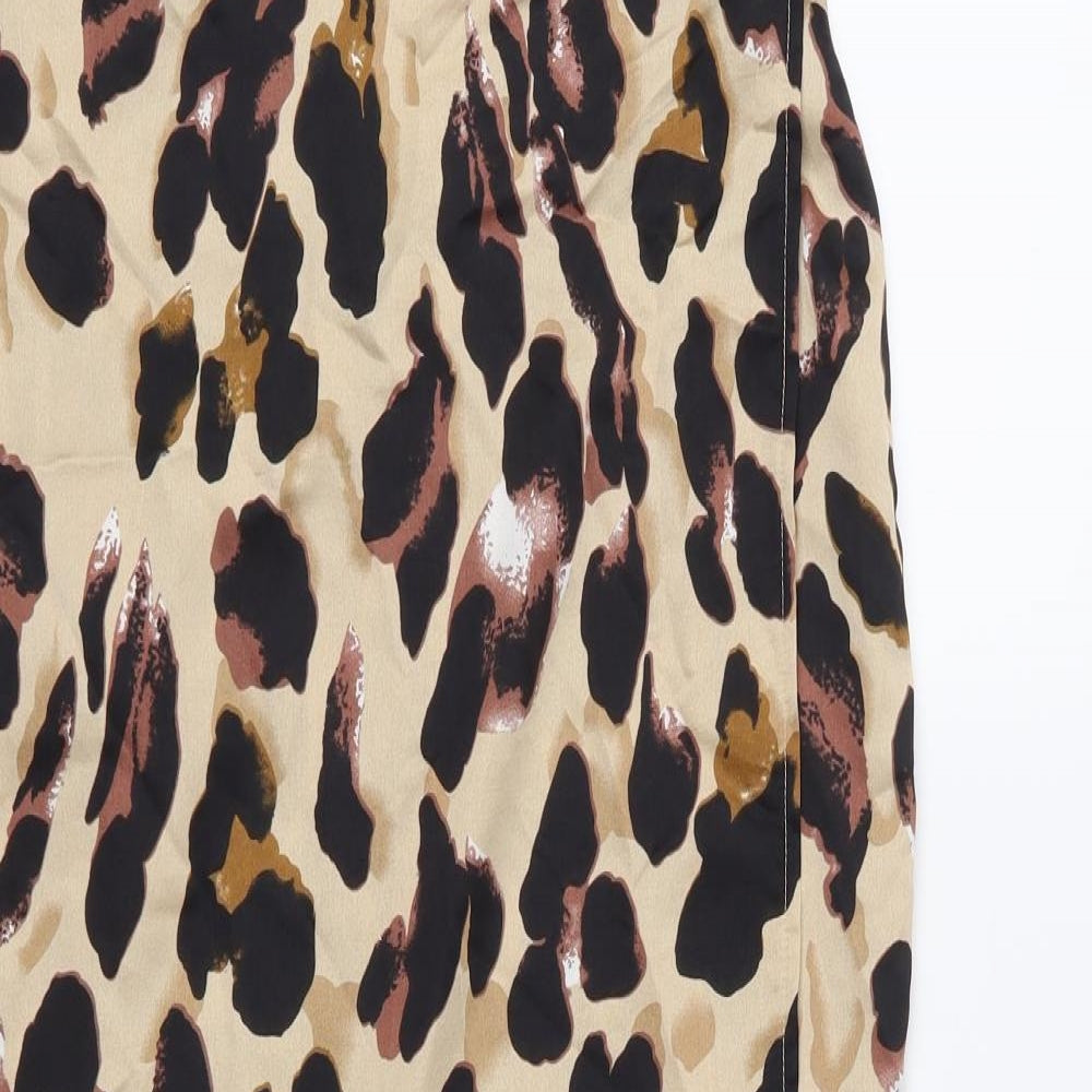 Never Fully Dressed Womens Brown Animal Print Satin Wrap Skirt Size M