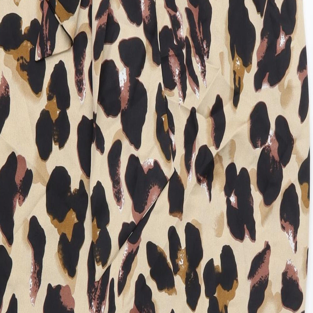 Never Fully Dressed Womens Brown Animal Print Satin Wrap Skirt Size M