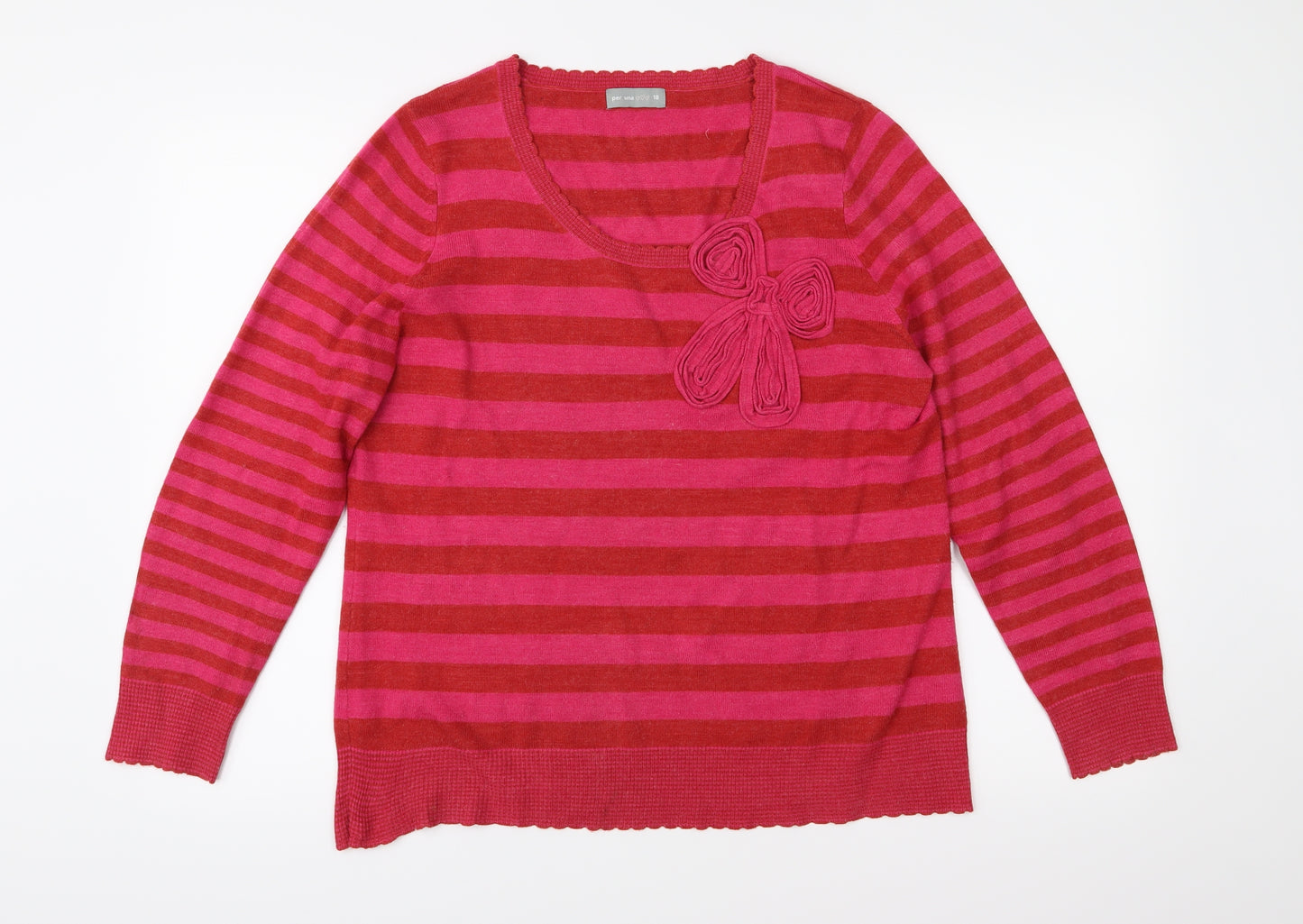 Per Una Womens Pink Striped Knit Pullover Jumper Size 18